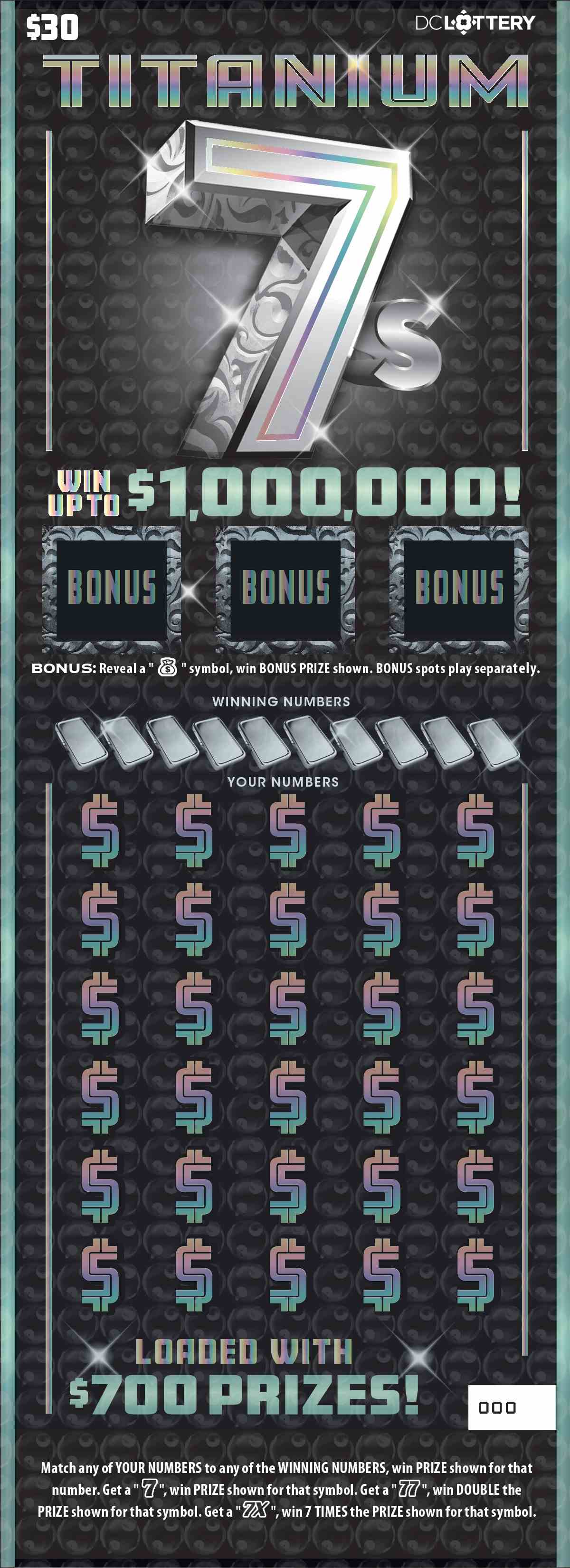 Titanium 7S scratchcard - game number #1642 - front