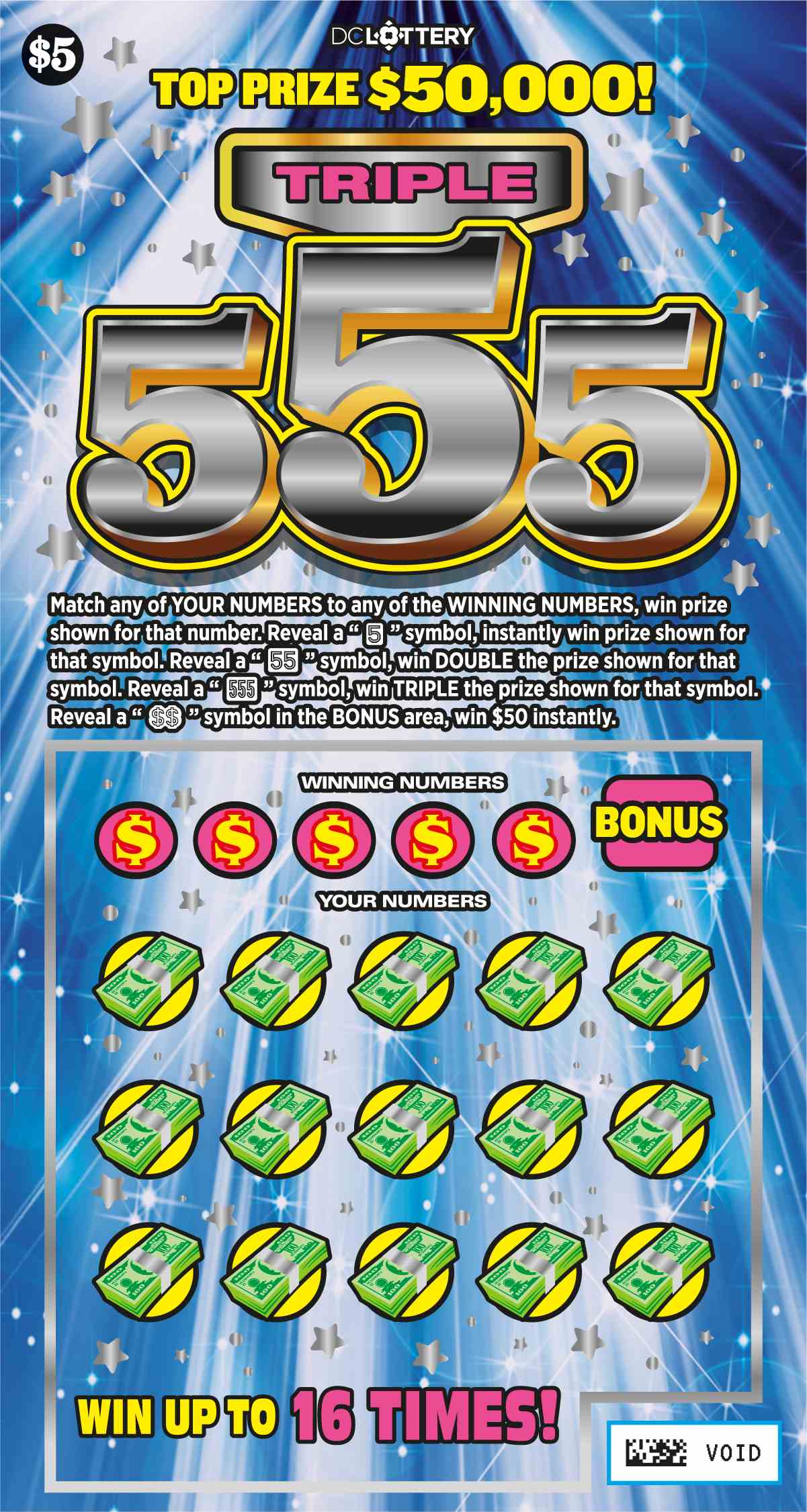 Triple 555 scratchcard - game number #1590 - front