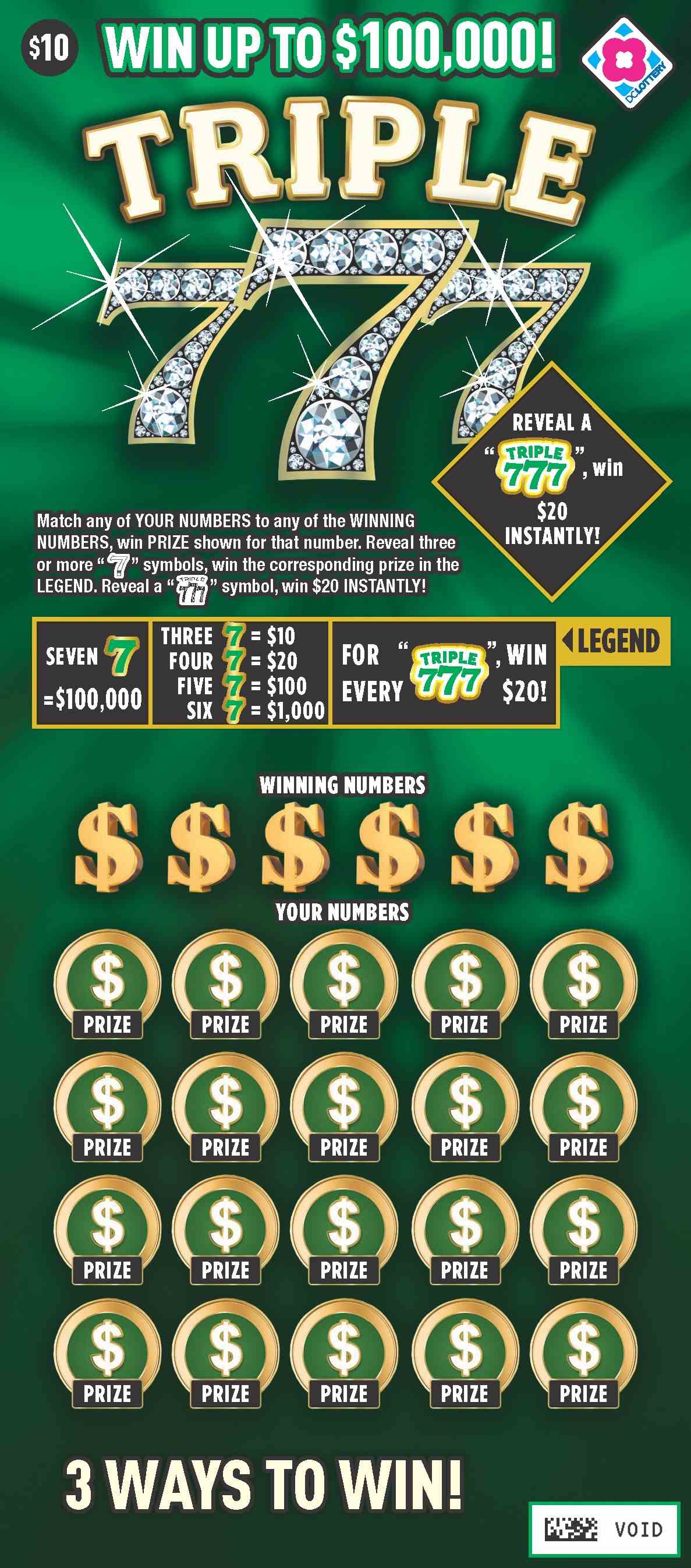 Triple 777 scratchcard - game number #1474 - front