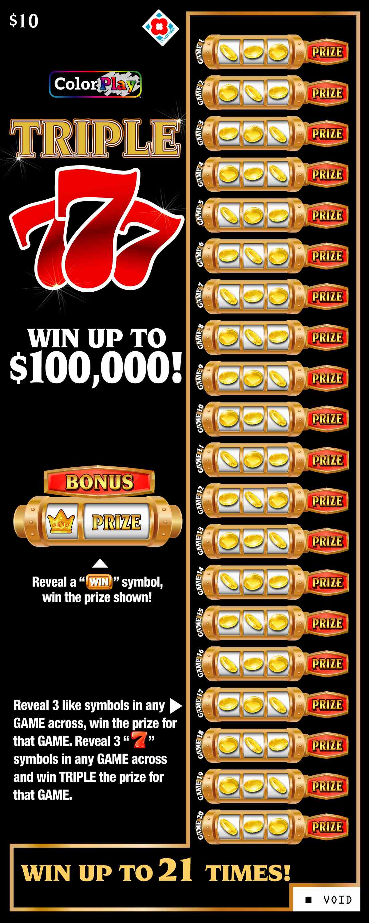 Triple 777 scratchcard - game number #1580 - front