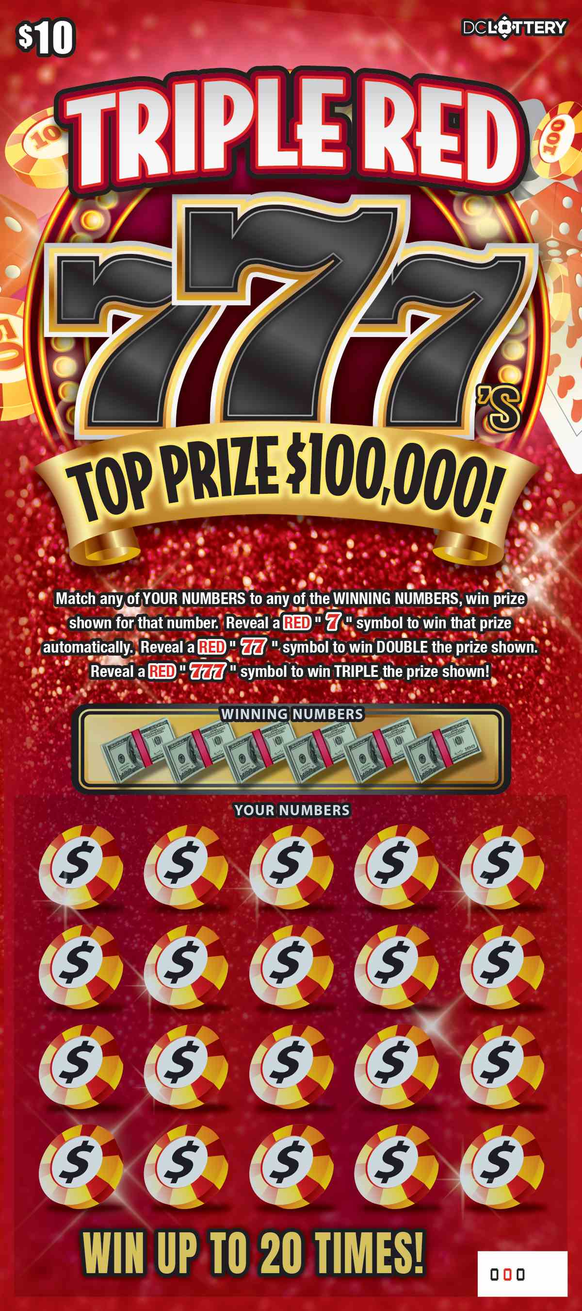 Triple Red 777'S scratchcard - game number #1638 - front