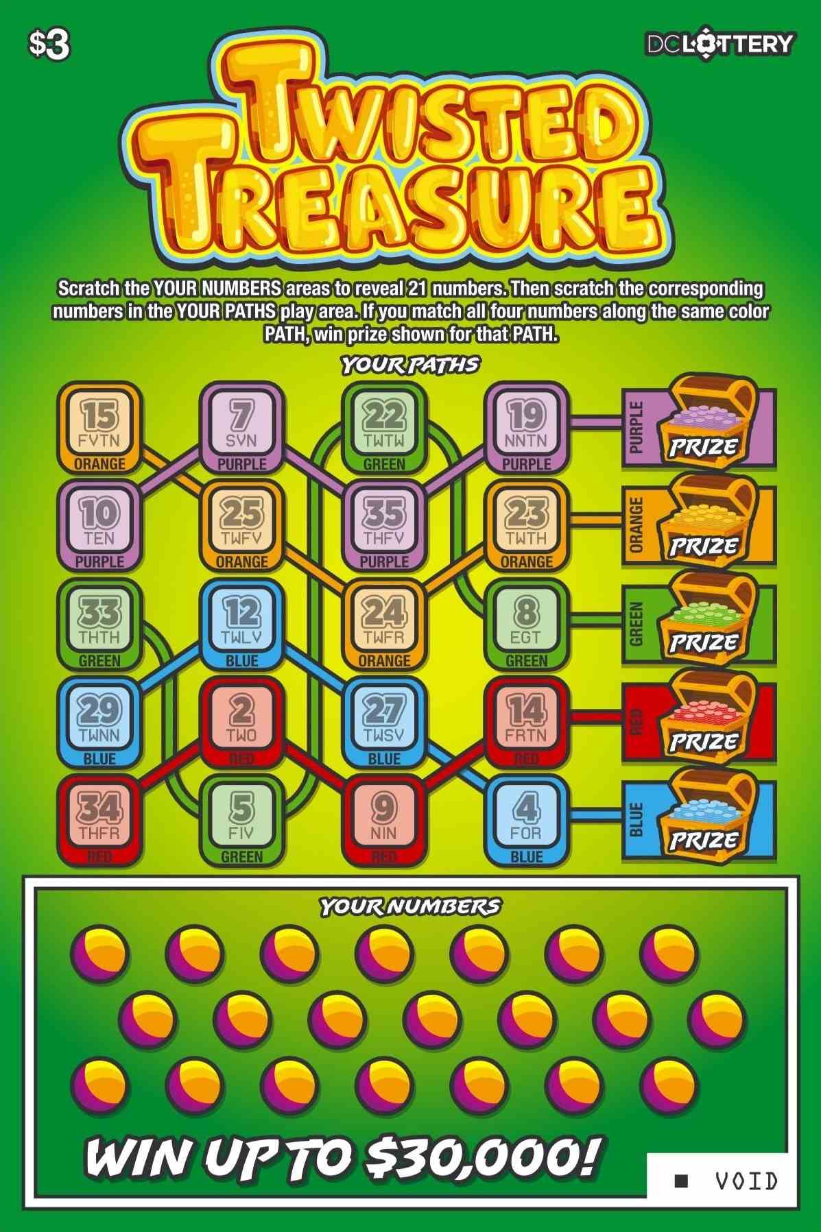 Twisted Treasure scratchcard - game number #1634 - front