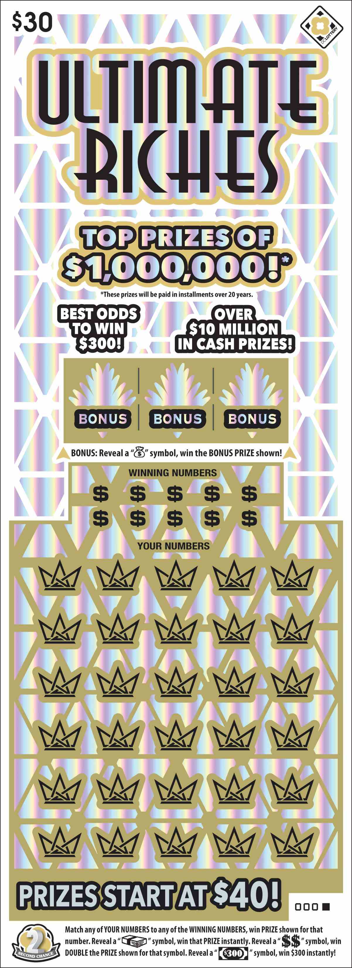 Ultimate Riches scratchcard - game number #1550 - front