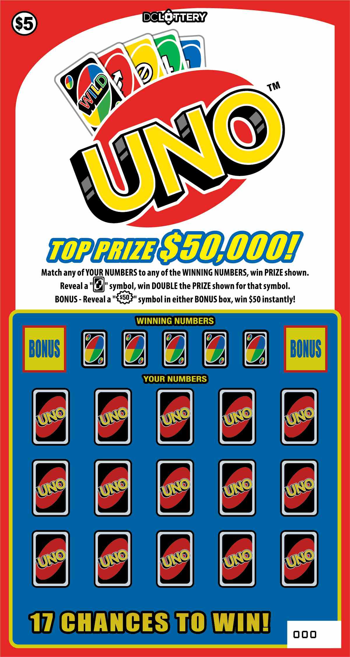 Uno scratchcard - game number #1591 - front
