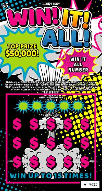 Win! It! All! scratchcard - game number #1618 - front